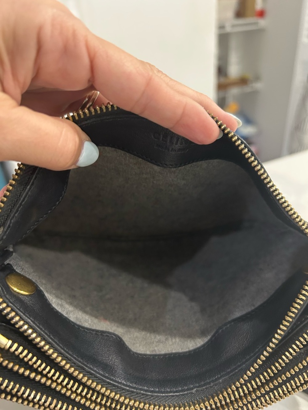 Celine Trio Black Leather Crossbody Bag with Gold Hardware - Picture 7 of 12
